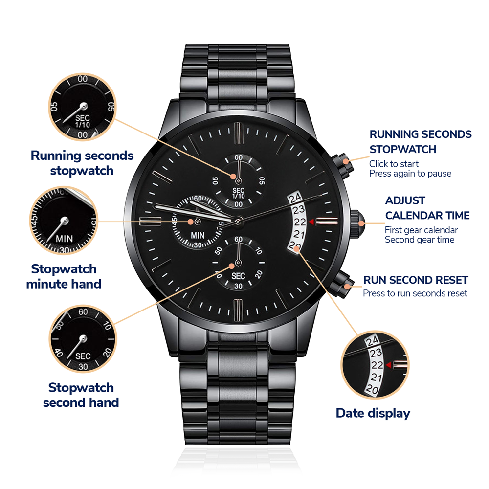 ENGRAVED BLACK CHRONOGRAPH WATCH